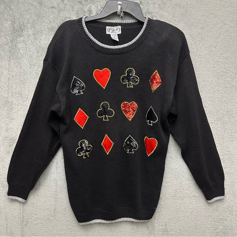 Vintage P Galli Casino Cards Embellished Sequins Sweater- M